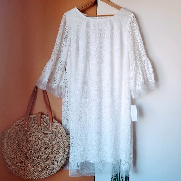 White Lace Midi Dress Size 14W - Picture 1 of 13